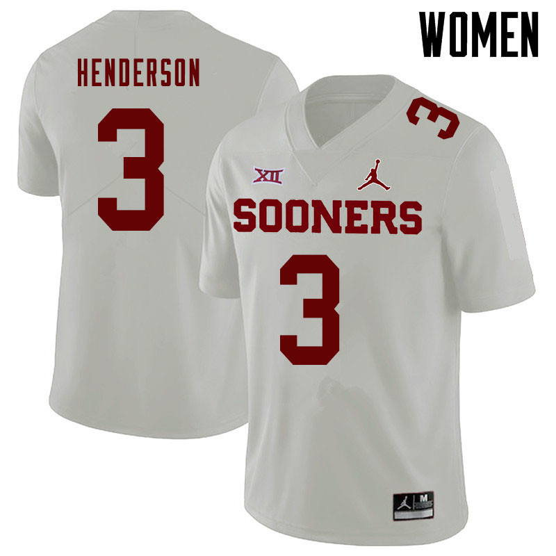 Jordan Brand Women #3 Mikey Henderson Oklahoma Sooners College Football Jerseys Sale-White - Click Image to Close